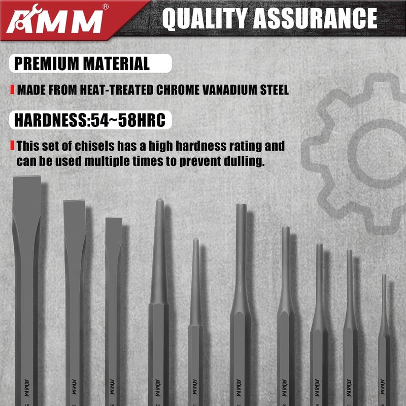 AMM 16PCS Punch and Chisel Set, including Taper Punch, Cold Chisels, Pin Punch and Center Punch, Cr-V for Working with Wood, Metal, Automotive - Image 5